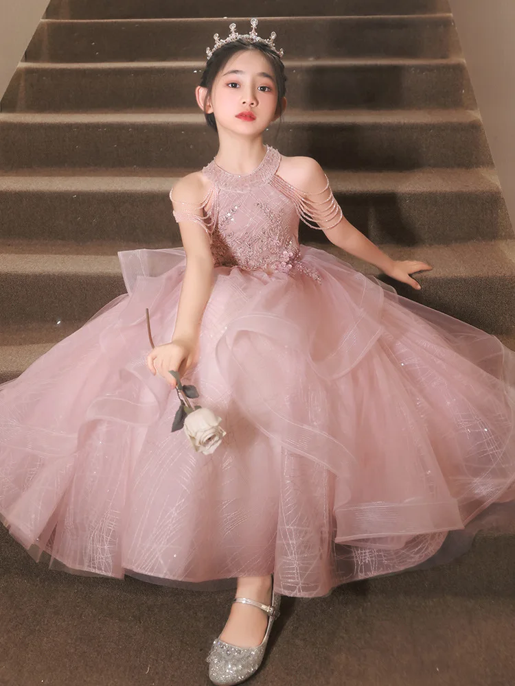 

High-end Girl Princess Skirt Children'S Dress Runway Show Host Piano Festival Performance Dress Lace Pompous Gauze Skirt Dress