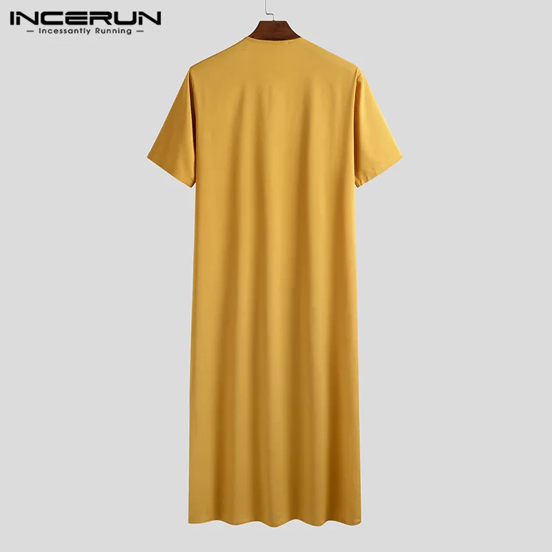 Men Muslim Jubba Thobe Islamic Kaftan Solid Color Fashion Short Sleeve 2024 Caftan Middle East Dubai Mens Robes S-5XL INCERUN