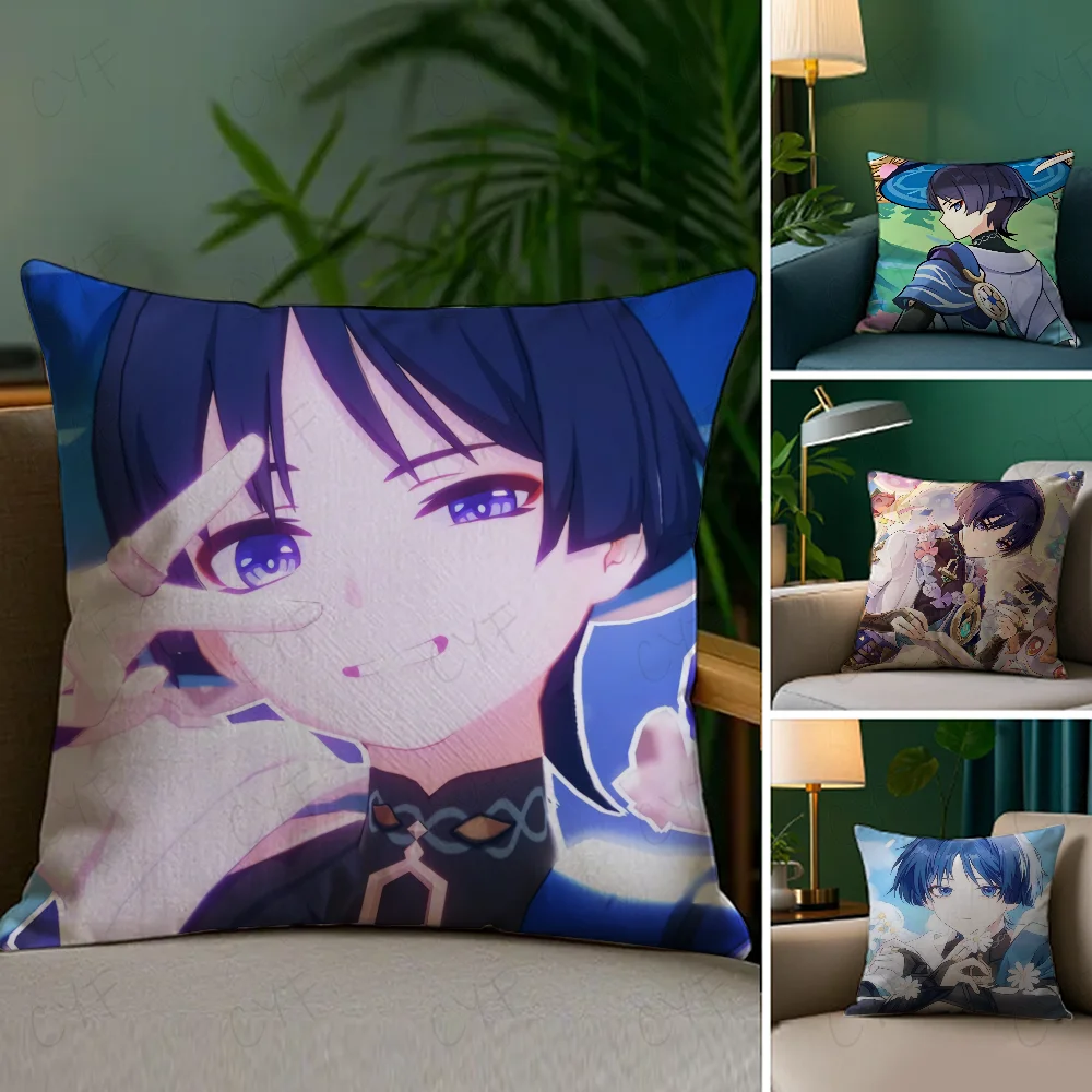 Scaramouche and Wanderer Game Pillow Case Anti-dustmite Pillowcase Invisible zipper silky short plush Sofa cushion cover