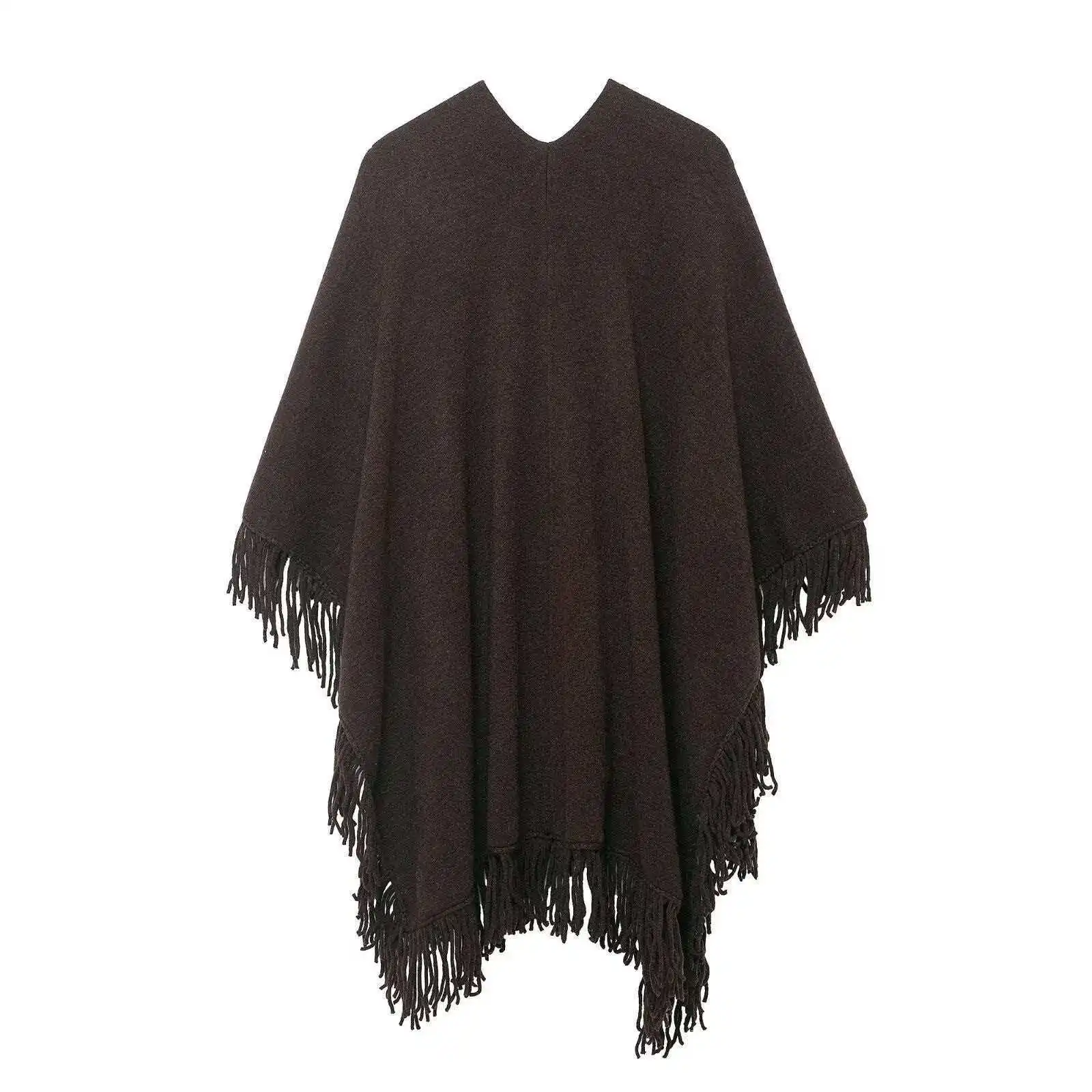 المرأة تصميم تحسس قمة الخريف الشتاء موضة شرابة مزينة كيب الحياكة ملابس خارجية بسيطة غير النظامية عباءة غير رسمية سترة #2