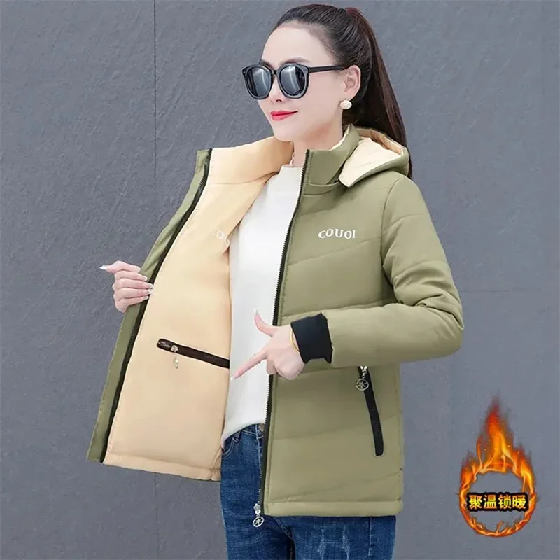 2024 Winter Parker Overcoat Coats Women Fashion Hooded Double-Sided Cotton-Padded Jacket Zipper Pocket Cotton Coat Female