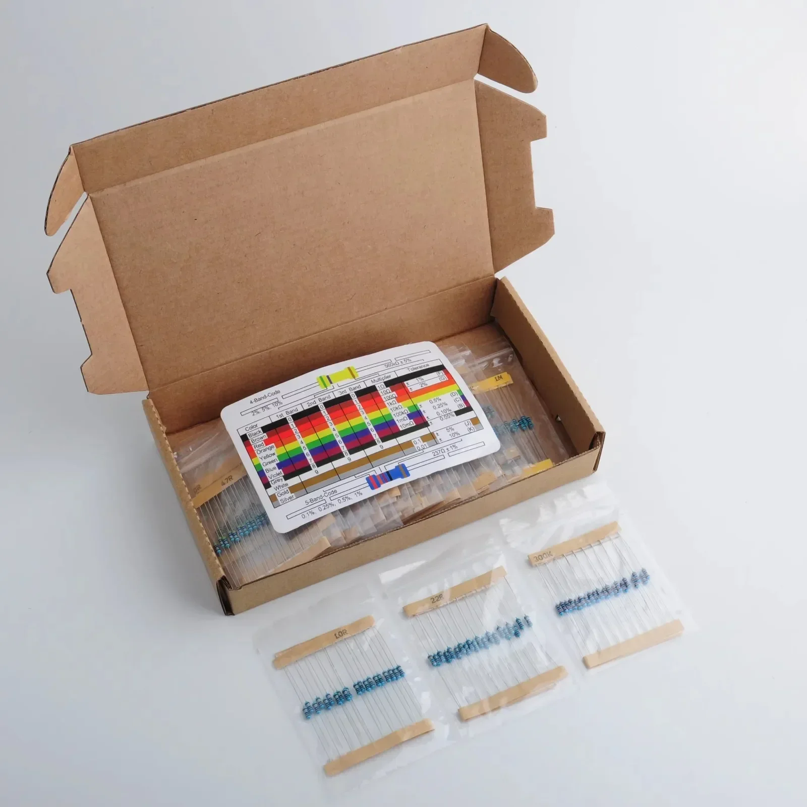 Resistore da 1/4 W Pellicola metallica Precisione 1% 30 valori ciascuno Kit resistori confezionati individualmente per Arduino