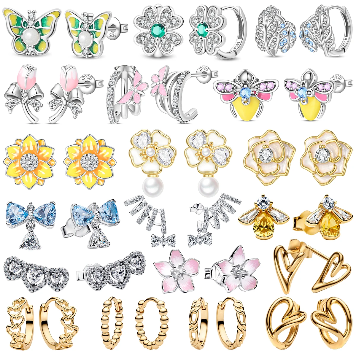 

Серьги-гвоздики из стерлингового серебра 925 пробы с эмалью: бабочка, четырехлистный клевер, стрекоза, пчела, тюльпан, бантик, цветы сакуры, флора