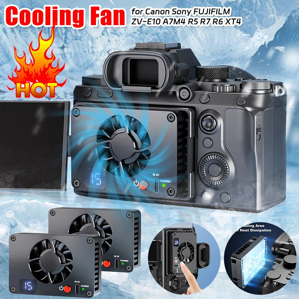 Camera Heat Sink Cooling Fan Aluminum Alloy Camera Cooler Replacement Heat Sink for Canon Sony FUJIFILM ZV-E10 A7M4 R5 R7 R6 XT4