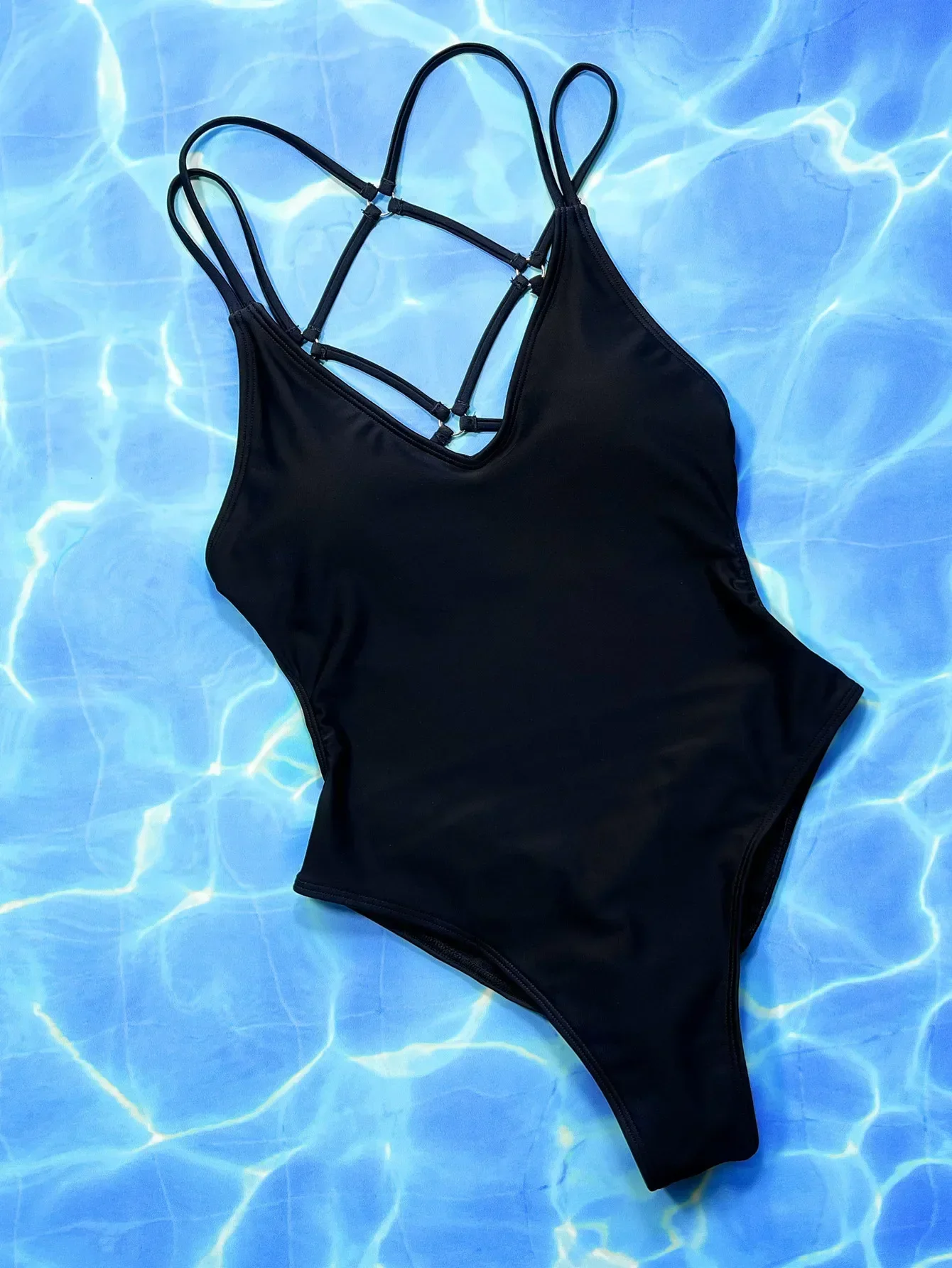 New Sexy One Piece Swimsuit Women Hollow Out Swimwear Solid Black Cut Out Thong Monokini Bikini Bathing Suit Summer Holiday