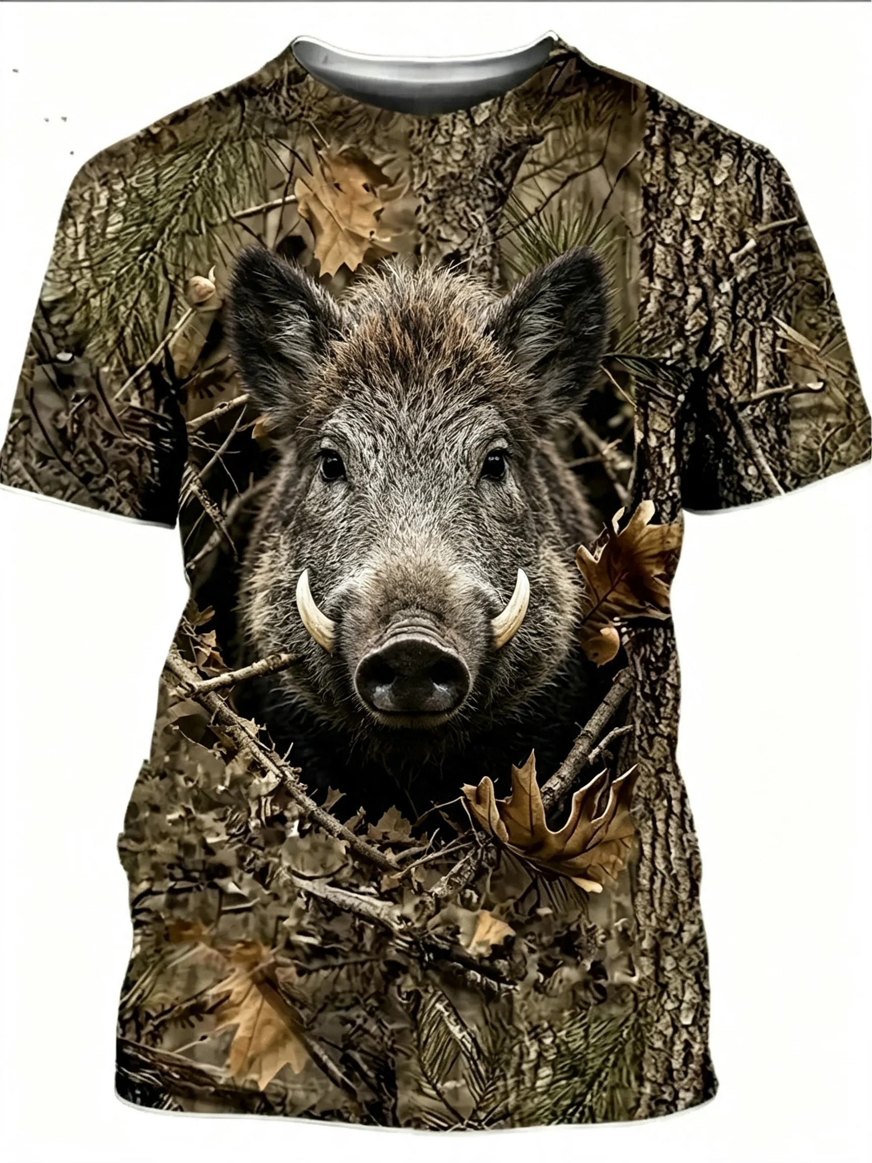 Men's Jungle Wild Animal Boar Camouflage Print Short Sleeve T-Shirts Fashion Daily T Shirt Casual Crew Neck Tops Summer Clothing