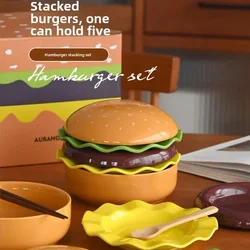 Creative burger ceramic tableware set household cute cartoon bowl plate set