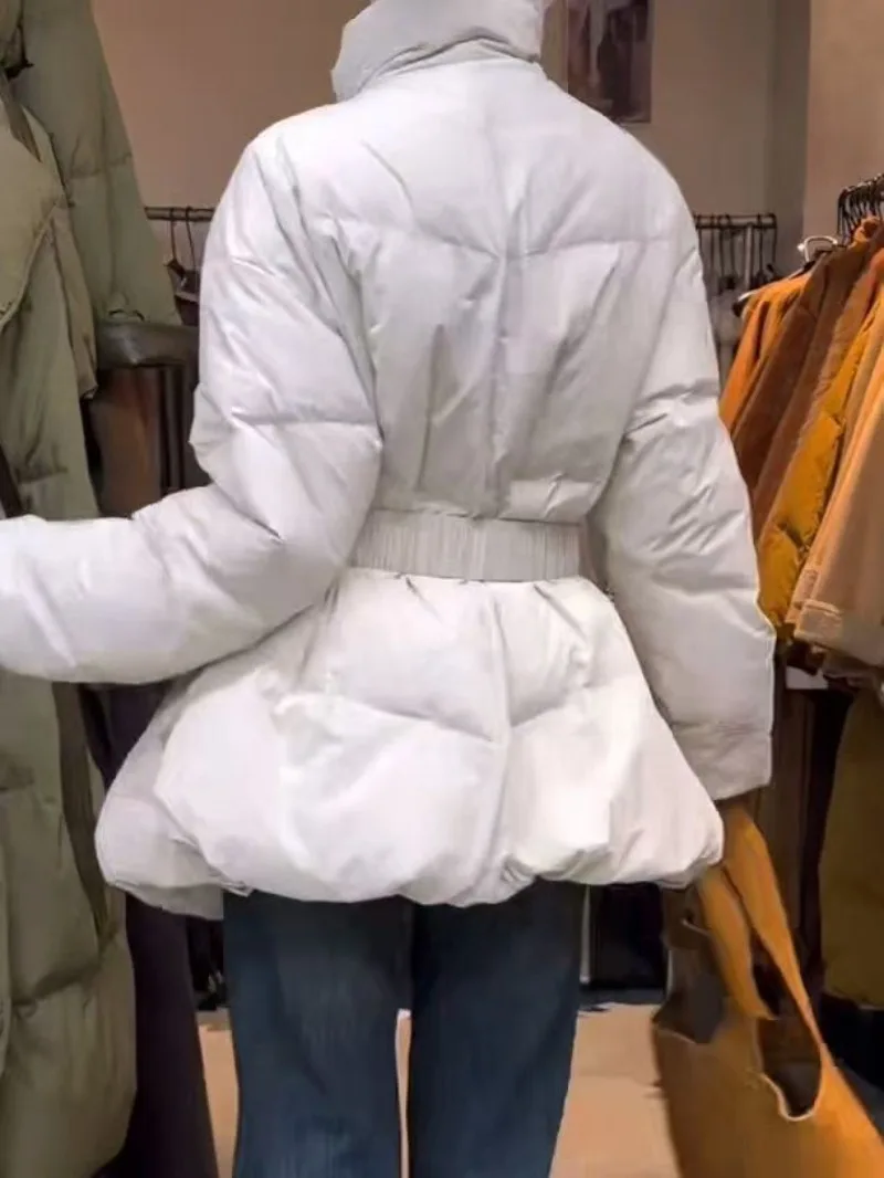 2026 Winter Women Vintage Design Waist-cinching Stand-collar Waist-cinching Down Cotton Jacket Loose Warm Cotton Jacket, Trendy
