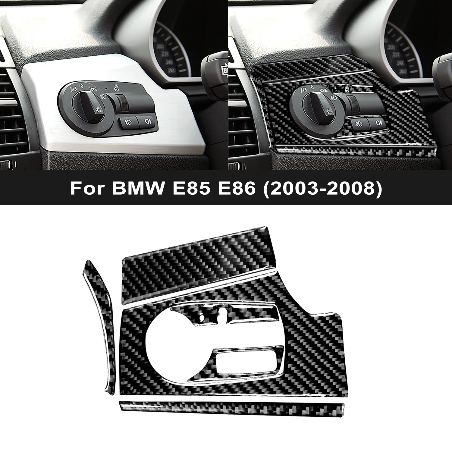 Carbon Fiber for BMW Z4 E85 E86 2003-2008 Accessories Car Headlight Switch Button Frame Panel Sticker Interior Trim Styling LHD
