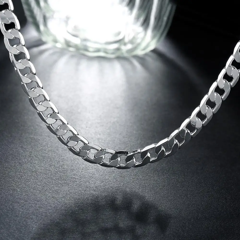 925er Sterlingsilber, klassisches 6-mm-Kettenarmband für Herren, Halskette, Schmuckset für Damen, Charm, feine Mode, Hochzeitsgeschenke – Detail 12