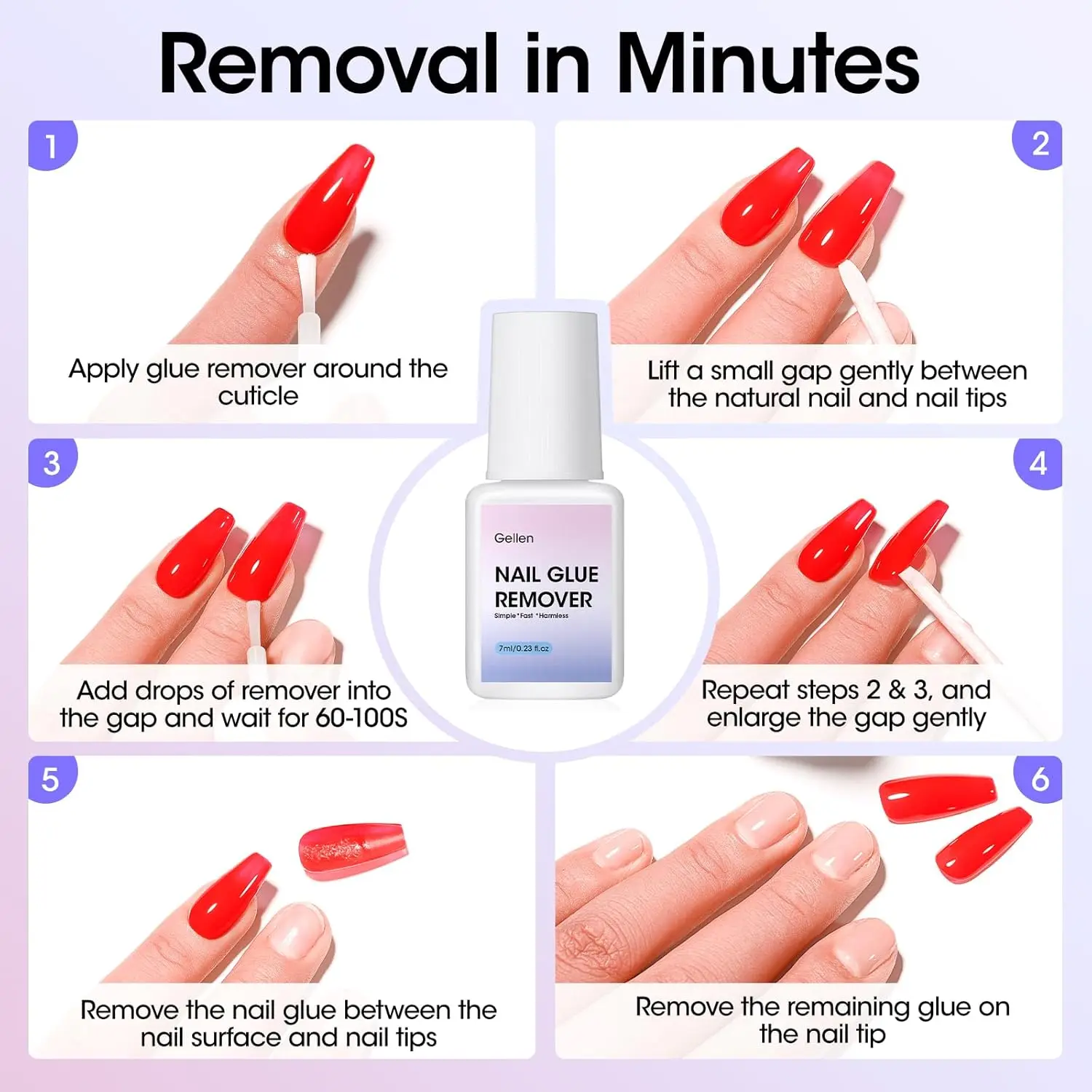 GELLEN 7 مللي طقم مزيل غراء الأظافر الاكريليك اضغط على نصائح 2 قطعة سوبر قوية بسرعة الغراء قبالة الأظافر وهمية هلام مجموعة طلاء الأظافر #6