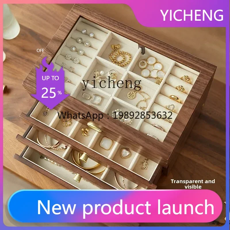 

LYY New solid wood with lock jewelry box, earrings, earrings, necklace, hand jewelry, multi-layer storage box.