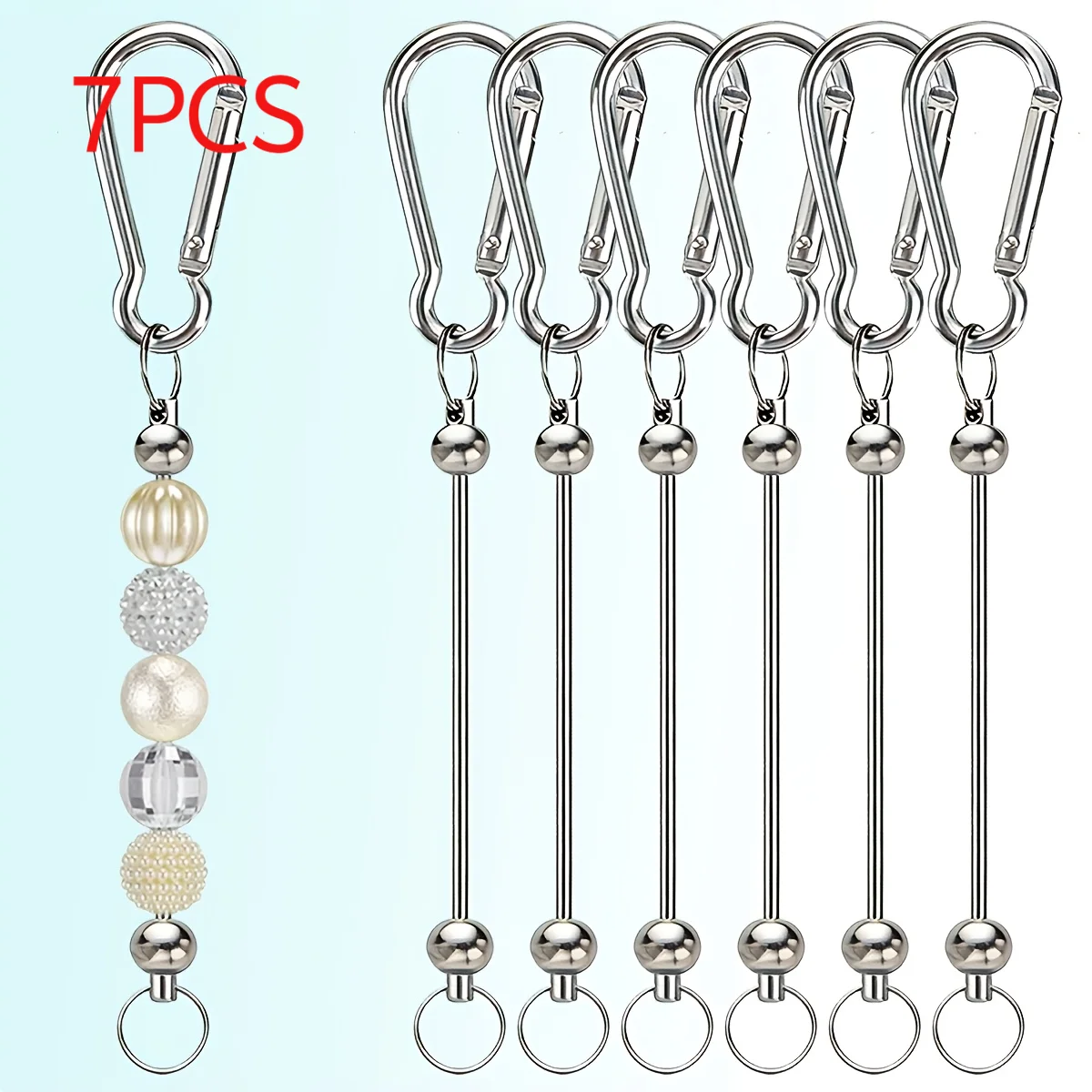 7pcs Exquisite Handmade Keychain Making Fashion Blank Beading Rods Jewelry Accessories Car Key Ornament Student Daily Must Have
