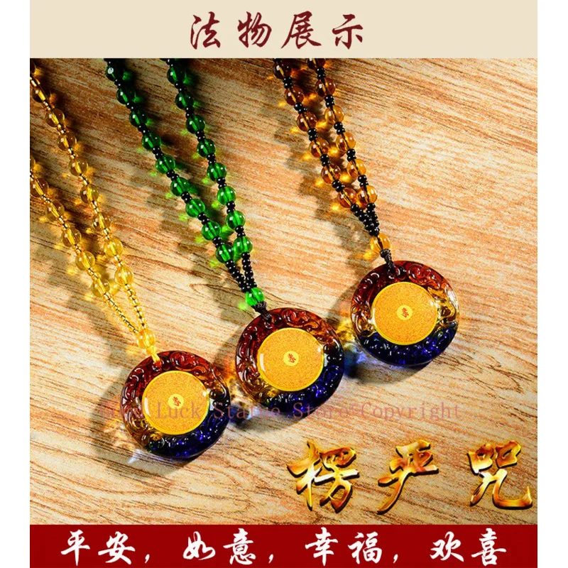 

3PCS GOOD Buddhist supplies Greco-Buddhist pocket travel efficacious Mascot # Om Mani Padme Hum Mantra Crystal Pendant Amulet