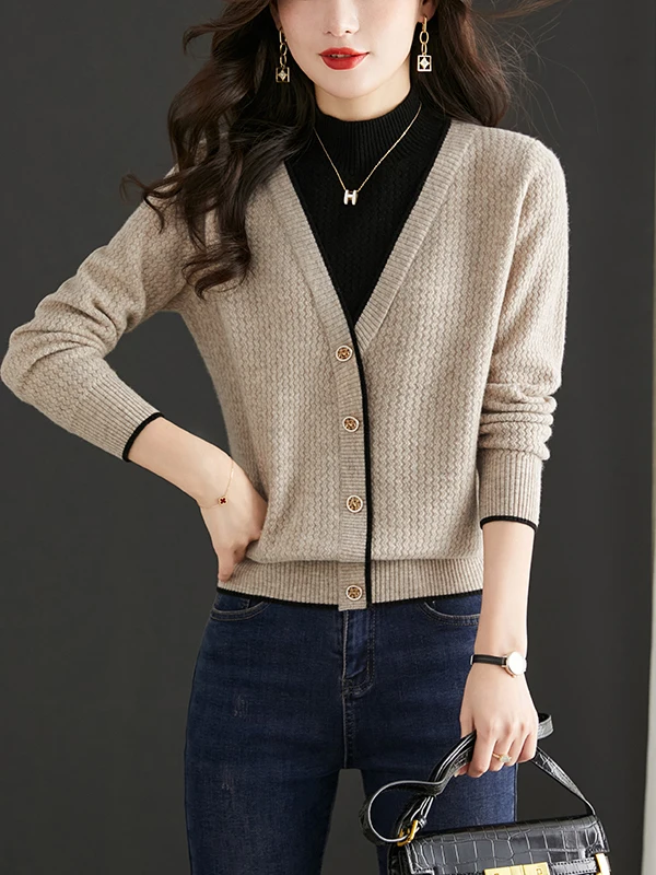 Brand Women's Knitted Wool Base Layer Top Autumn Winter Casual Sle Medium Softn Long Sve round Ne Pullover Fake Two...