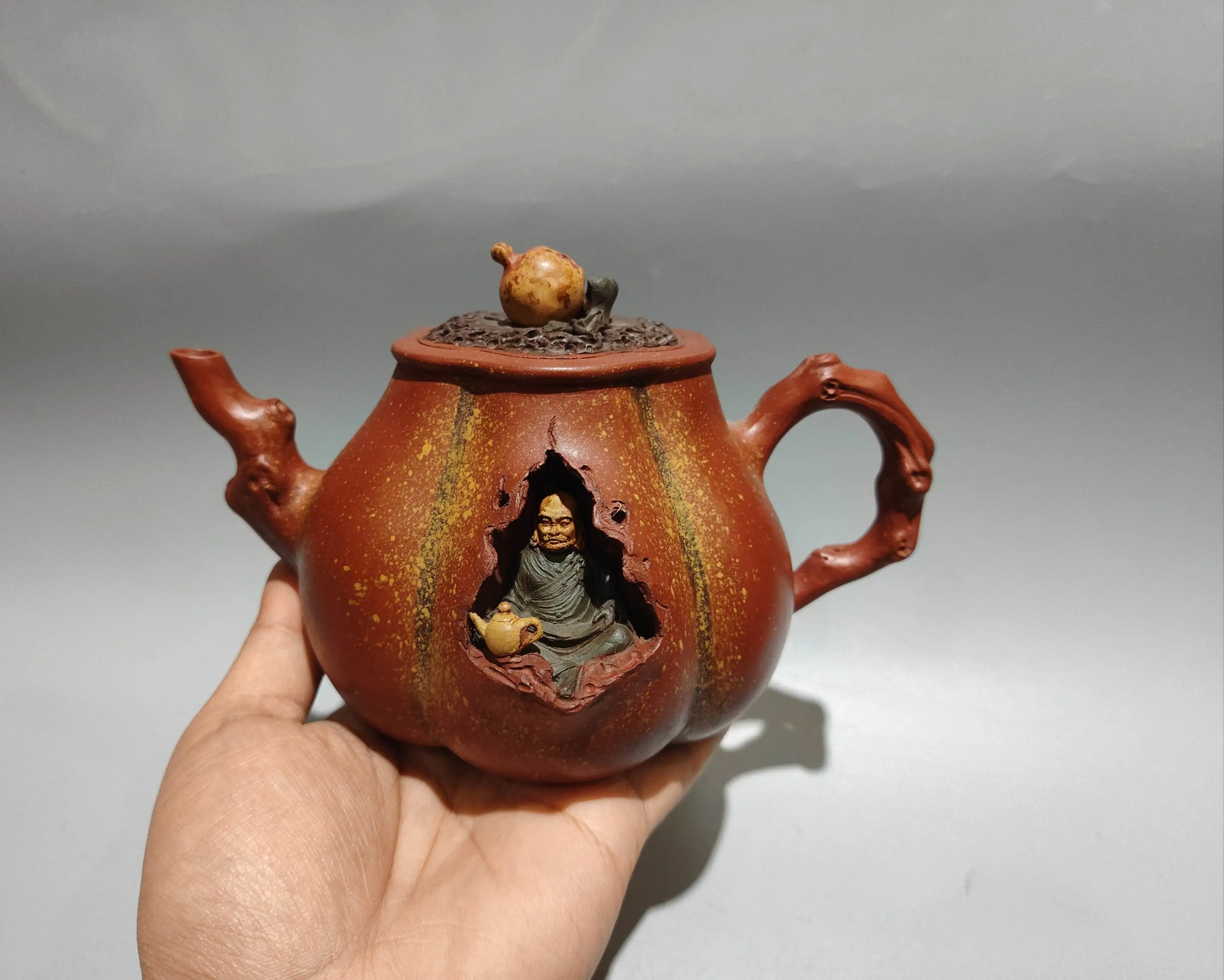 Yixing Purple Clay Teapot Tea Saint Statue of Lu Yu Two tone teapot Tree Root Mouth Pot Kettle Teapot Study Amass wealth