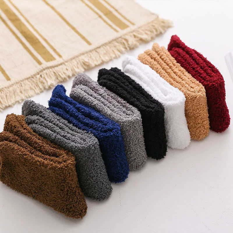 Winter Thick Wool Men\'s Socks Solid Color Coral Fleece Warm Socks High Quality Soft Fluffy Sock Against Cold Snow Sox Male Socks