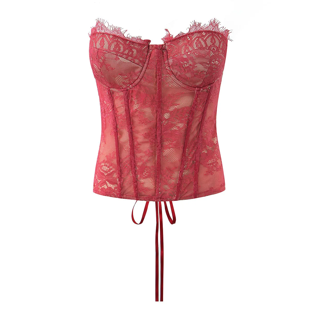 Sexy Lace Fishbone Strapless Bra Top Women's Fashion Cross-Border Clothing False Eyelash Design Attractiveness Trendy Top