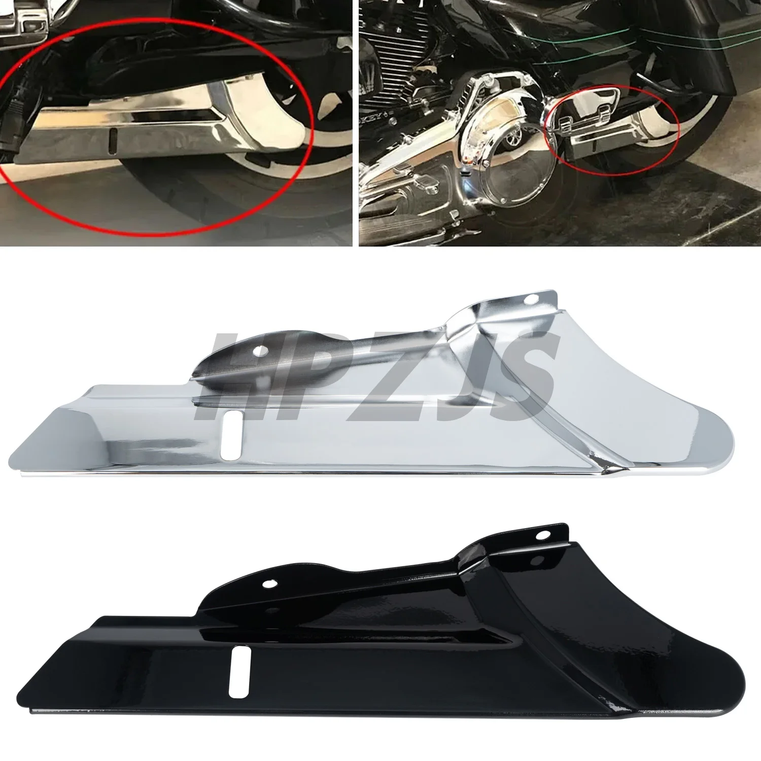 

Chrome/Black Lower Belt Guard Cover For Harley Motorcycle Davidson Electra Street Road Glide King FLHTK FLHX FLHR FLTR 2009-2017