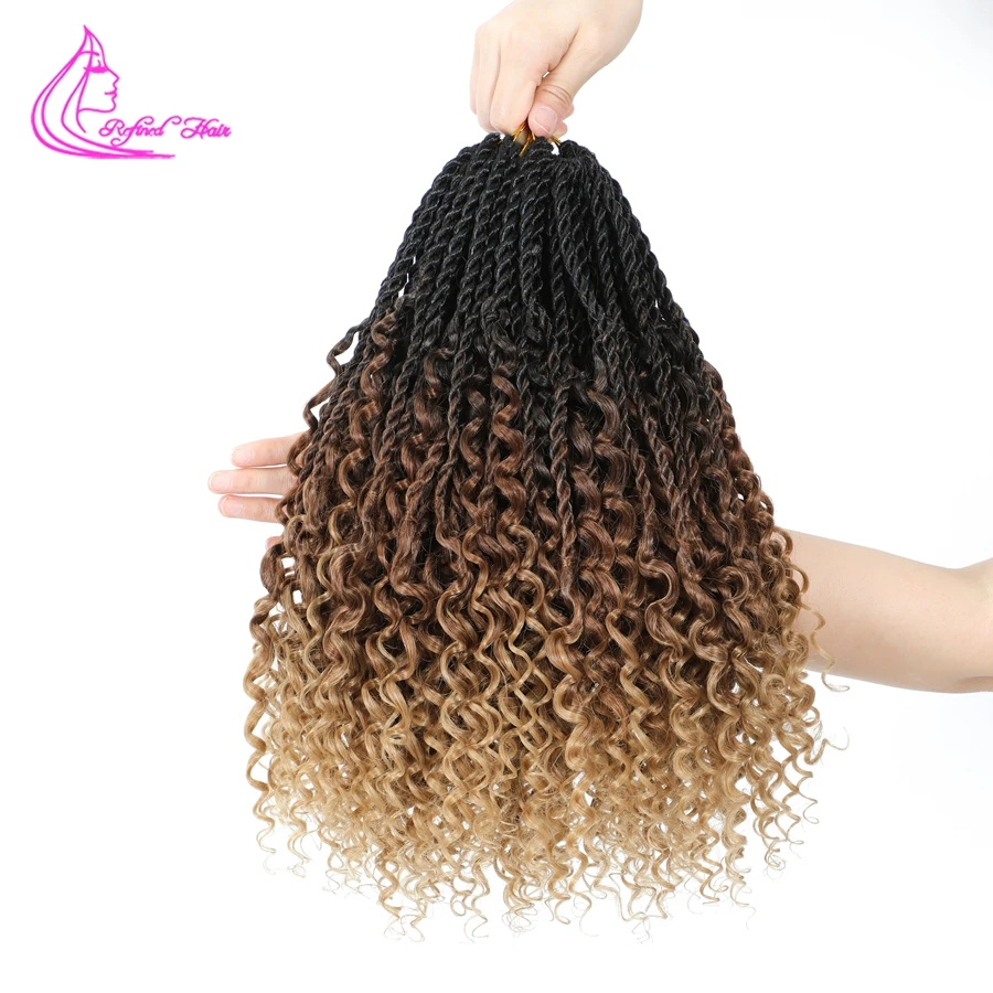 Ombre Twist Braids Crochet Hair Goddess Bohemian Curly Fly Ends Twisted Hair Pre-looped Braiding Hair Extensions 14 inch