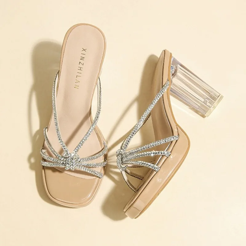 

Women's Slippers Luxury Sandals Sexy Rhinestone High Heels Women's 2026 New Slippers Women's Cool Slippers Woman Summer Shoes