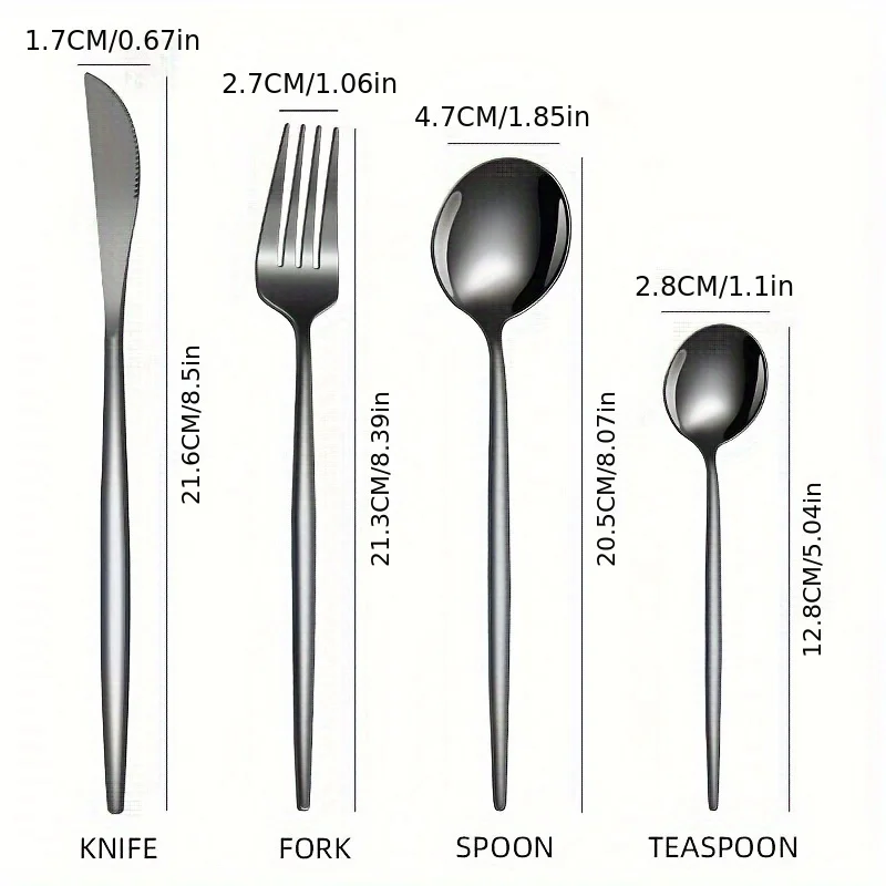 24Pcs Black Knife Fork Spoon Tableware Set Stainless Steel Cutlery Set Machine Washable For Restaurant Home Party