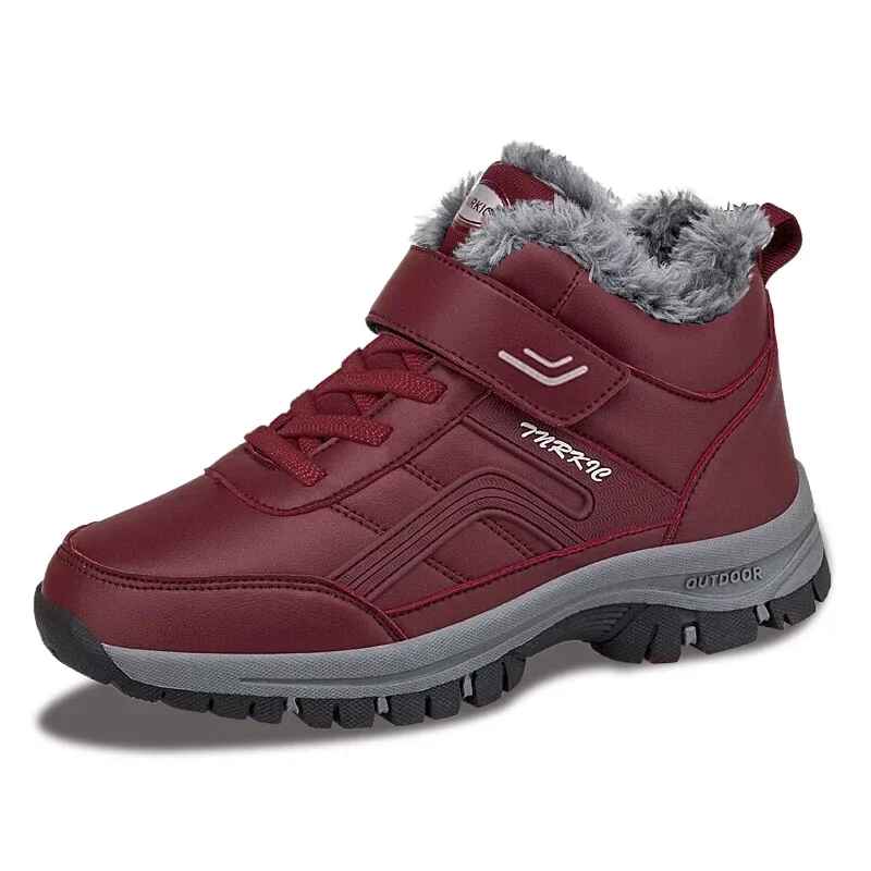 Botas de nieve impermeables para hombre y mujer, botines cálidos de cuero, zapatos informales de alta calidad, antideslizantes, para exteriores, Invierno