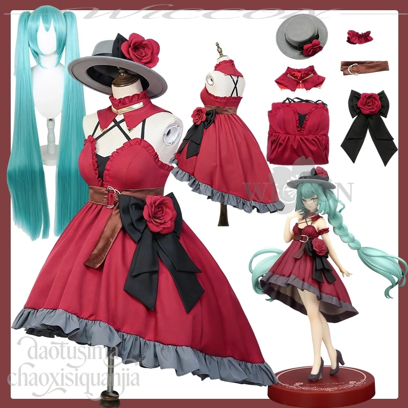 Аниме-игровой проект Sekai Косплей Mikkuu Зимняя рождественская вечеринка Вечернее платье без рукавов Готическая красная шляпа с цветком Лолиты Лук Хэллоуин