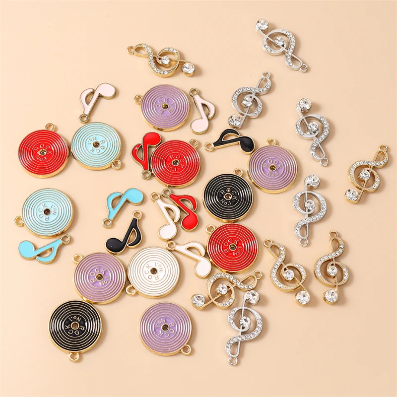 20 Stück niedliche, gemischte Emaille-Anhänger in Form von Musiknoten und Schallplatten zum Basteln von Ohrringen, Anhängern, Halsketten, Armbändern, DIY-Bastelarbeiten und Schmuckaccessoires. – Detail 3