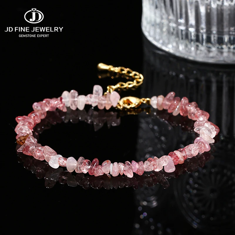 JD Natural Strawberry Quartz Irregular Chips Crystal Beaded Bracelet Women Adjustable Handmade Chain Healing Bracelet For Female