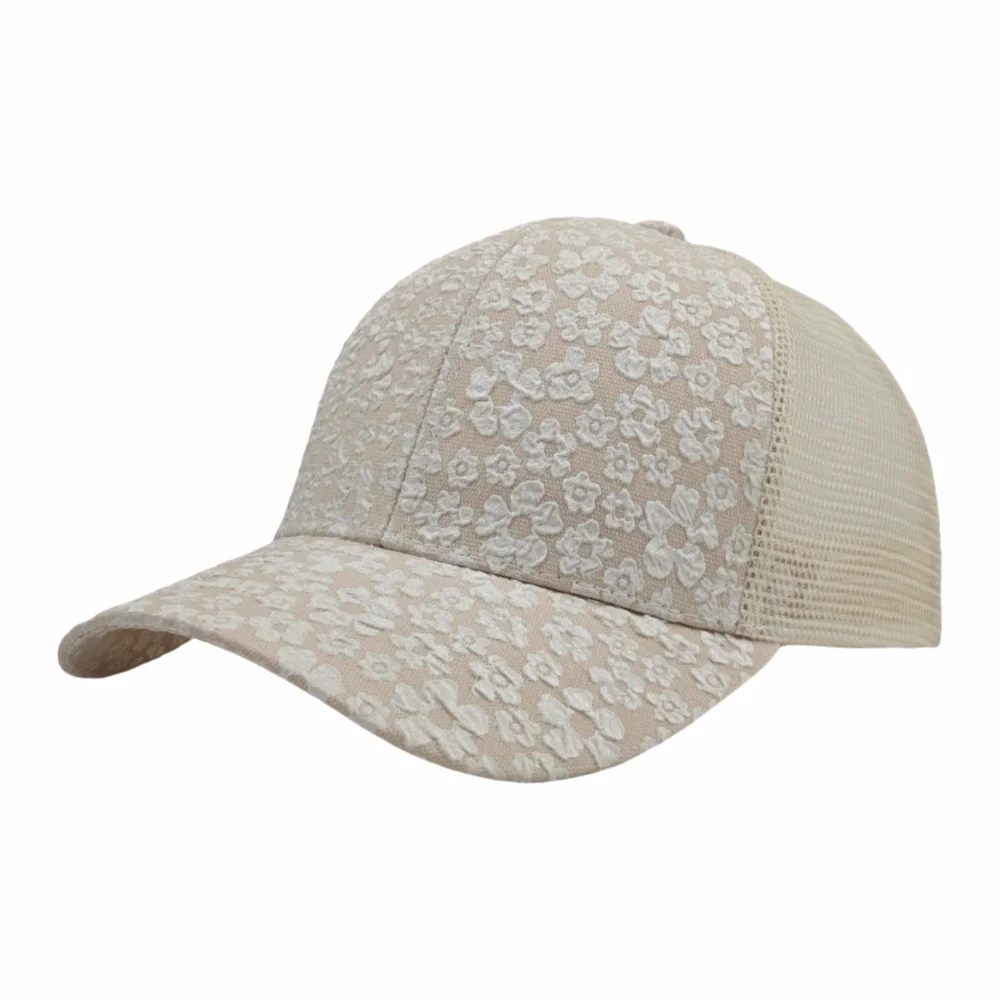 

New Breathable Floral Printed Baseball Cap Adjustable Lace Mesh Sun Hat Solid Color Polyester Snapback Cap Sports Events