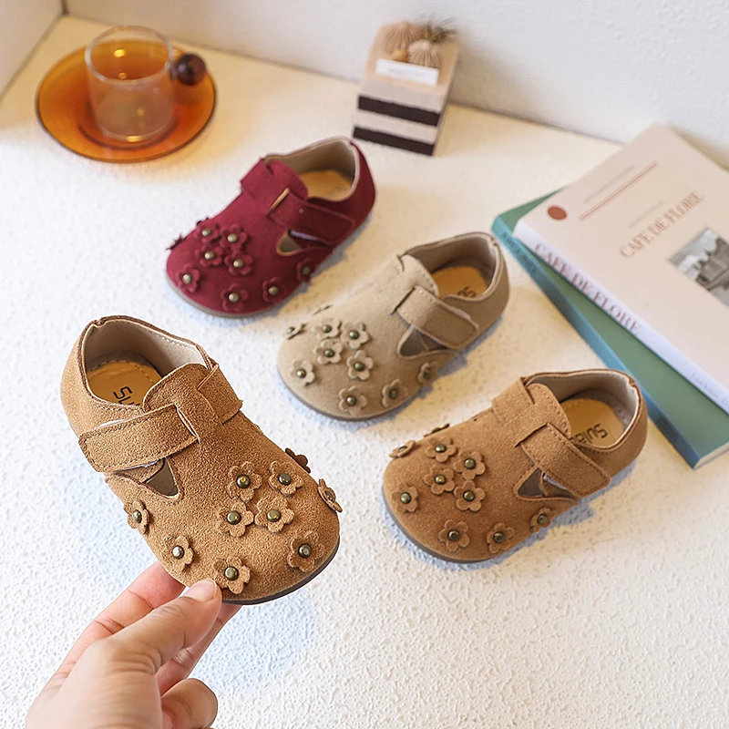 Spring Autumn Baby Girls Casual Shoes Retro Style Flower Children Shoes Toddler Kids Non Slip Soft Soled Infant Shoes