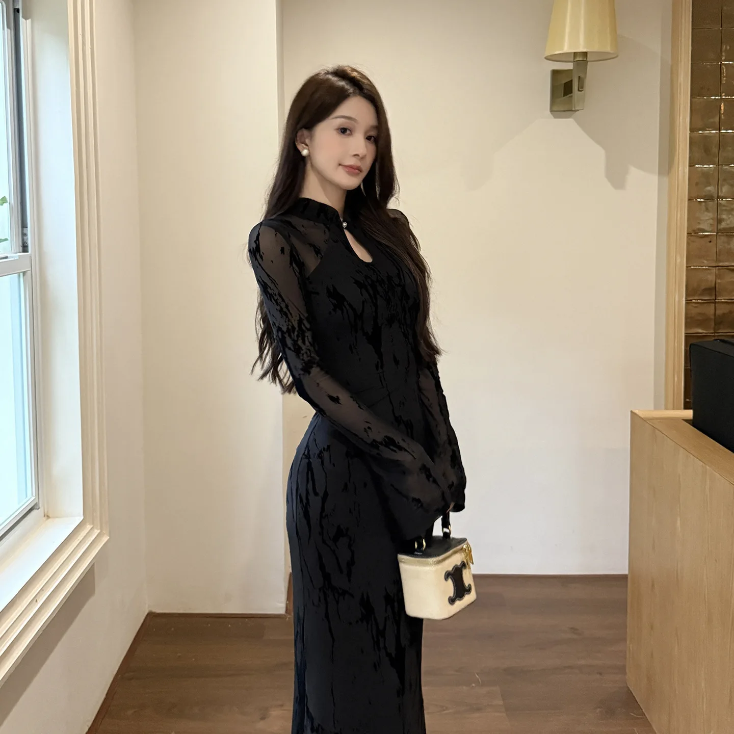 خمر Y2K الدانتيل تقسم شبكة الجوف التدريجي فساتين مُزينة بطباعة للنساء أنيقة فاخرة شير المتخصصة ضئيلة ثوب مسائي رداء