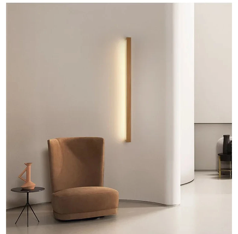 Wooden Strip Lamp Modern Simple Solid Wood Log Strip Wall Lights Living Room Decor Background LED Light Bedroom Bedside Lamps