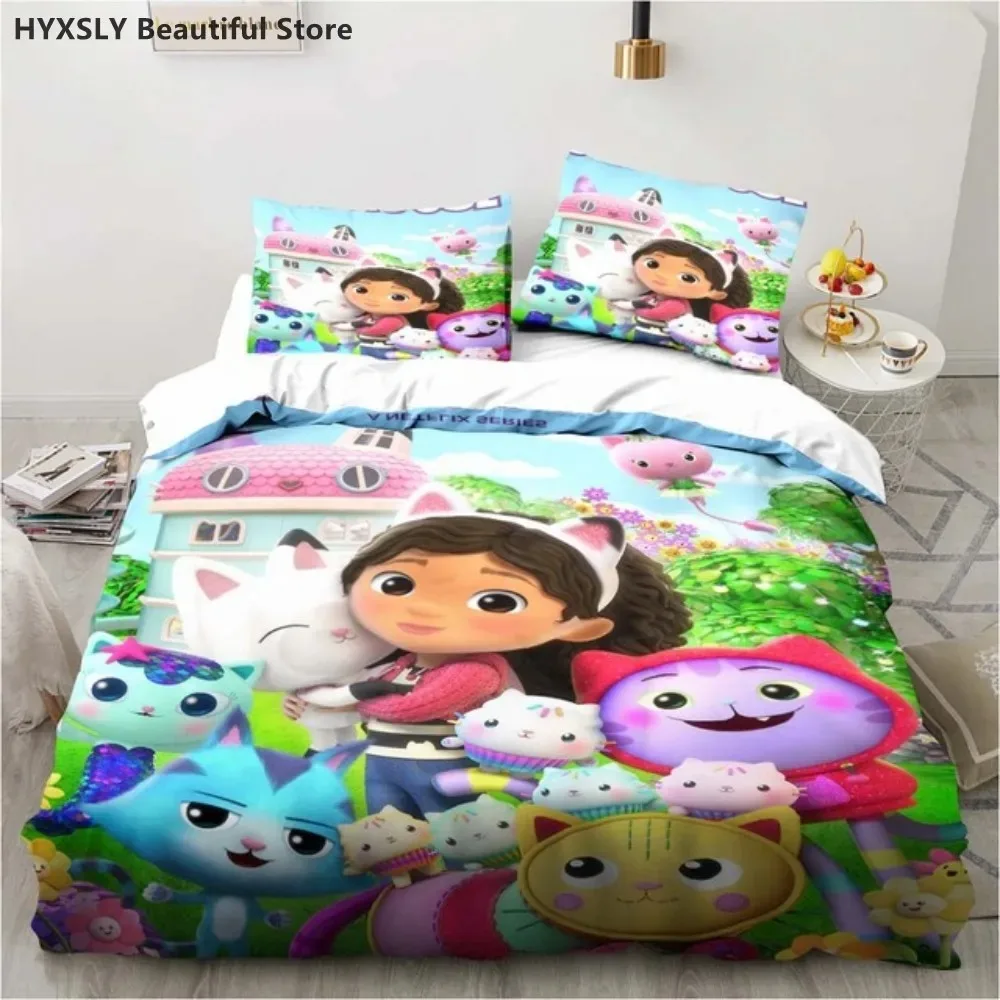 Gabby's Dollhouse 3D Bedding Set Cartoon Duvet Cover Pillowcases Quilt Cover For Girls Home Decor Gift Twin King Queen Polyester