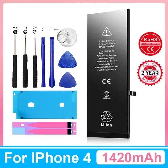 Bateria XDOU 2026 do iPhone 4 4G iPhone4 z darmowym zestawem narzędzi do naprawy, 1420mAh, wysoka pojemność, bateria zamienna