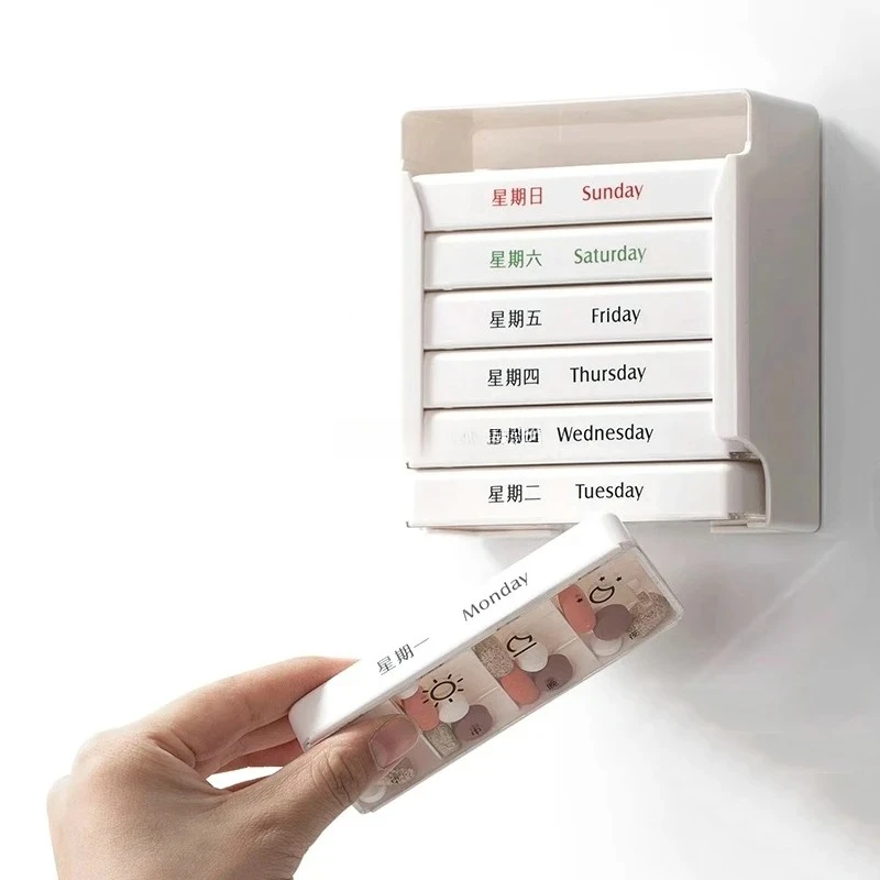 1set Portable one week medicine box, magnetic suction pill capsule packaging box, portable medication storage box