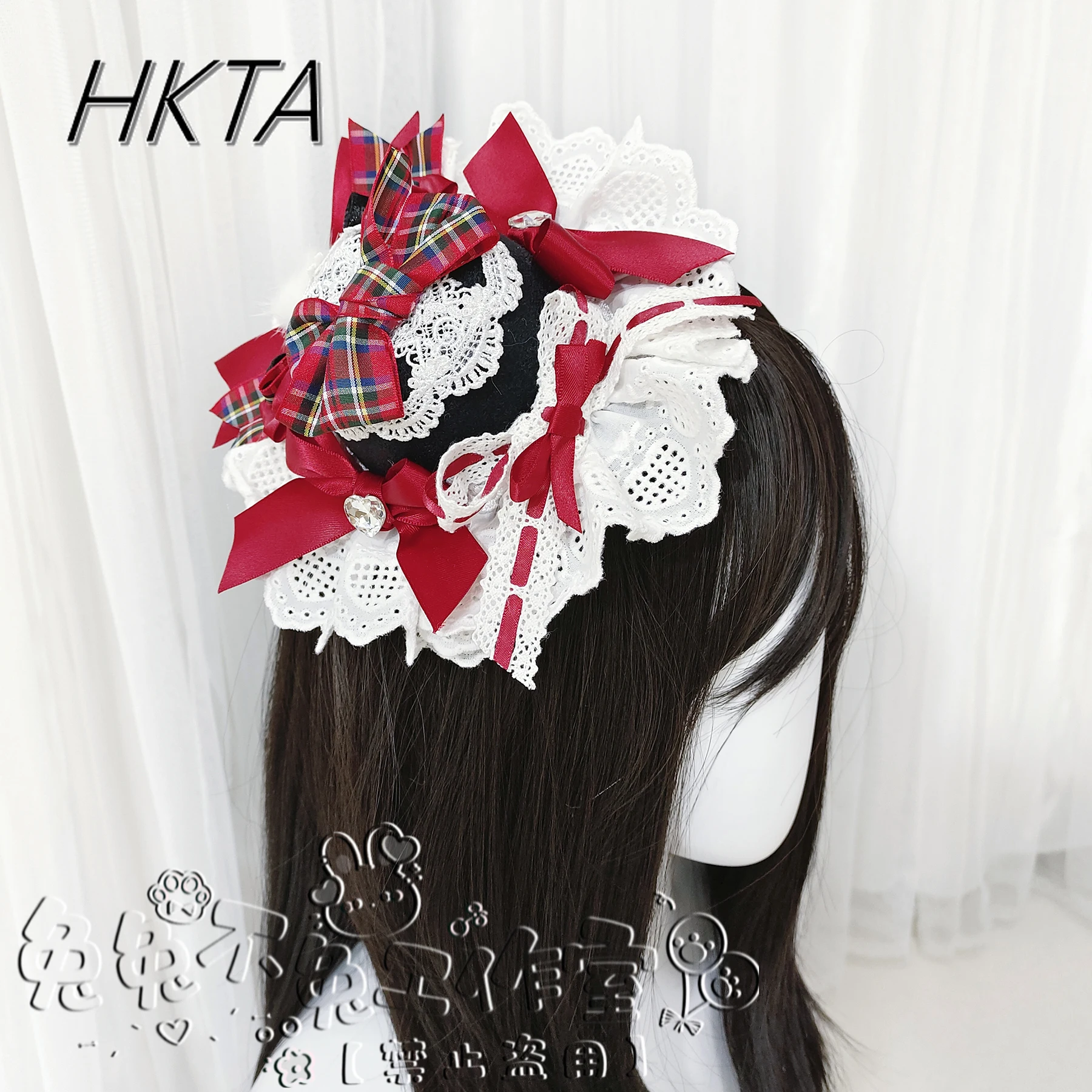 Lolita doux mignon noël nouvel an rouge Plaid chapeau Kc cheveux accessoires femmes Kawaii dessin animé dentelle couture arc épingles à cheveux fille