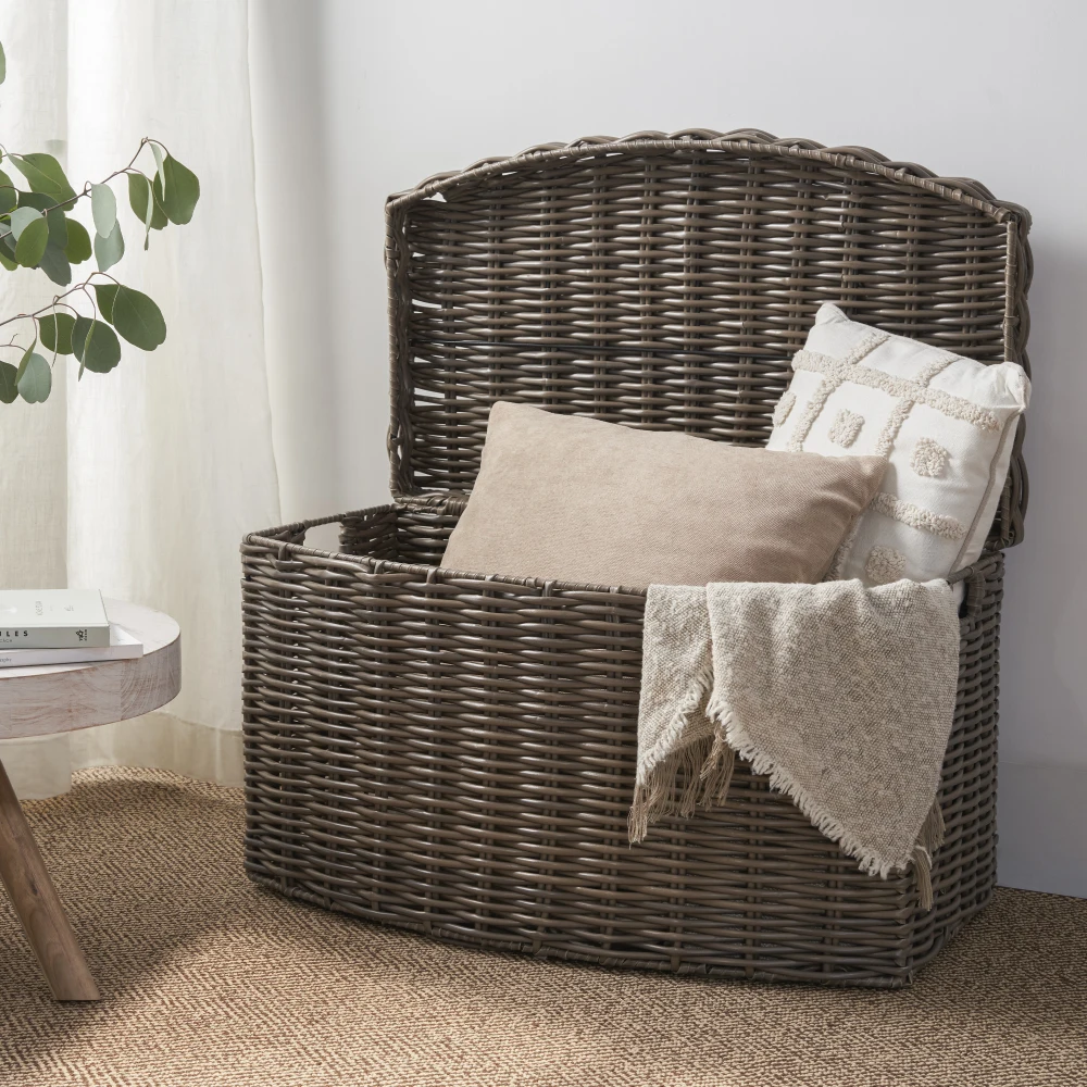 

Joseph Rectangular Curve Resin Woven Wicker Trunk Handles 24" X 14" X 15" Chocolate Brown Clothes Towels Toys Magazine Storage