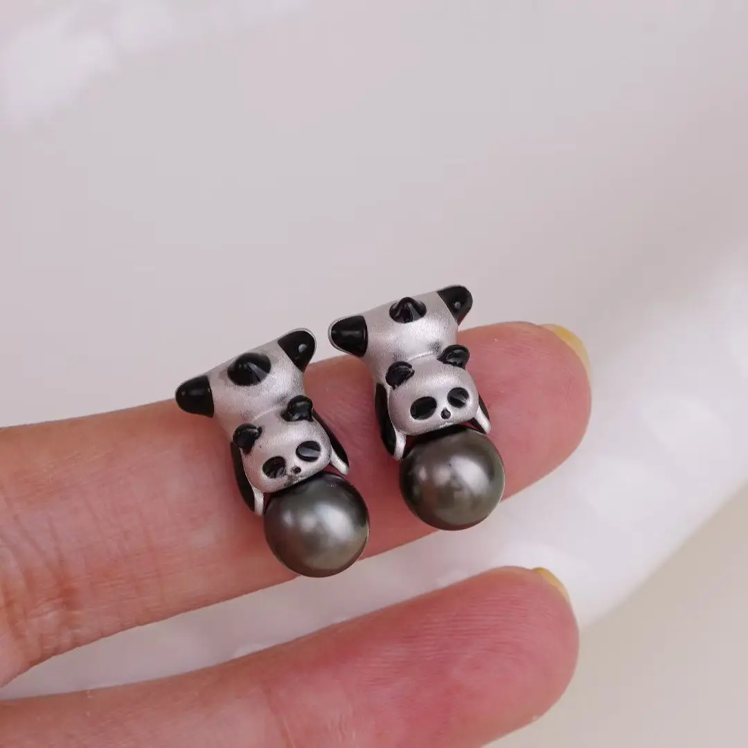 Panda S925 Sterling Silver Pendant Ring Earrings Set Base Mounts Findings Mounting Jewelry Set Parts Fittings for 8-10mm Pearls