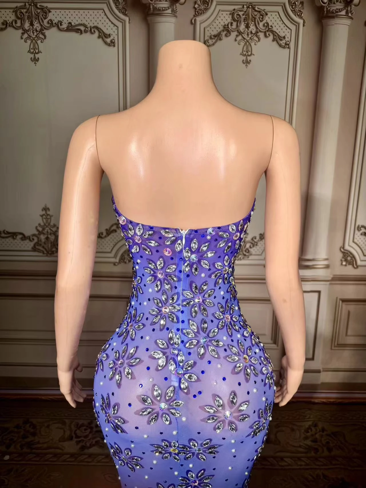 ZD Sequin Maxi Women's Evening Dress Birthday Party Gowns Pageant Rhinestone Prom Dress