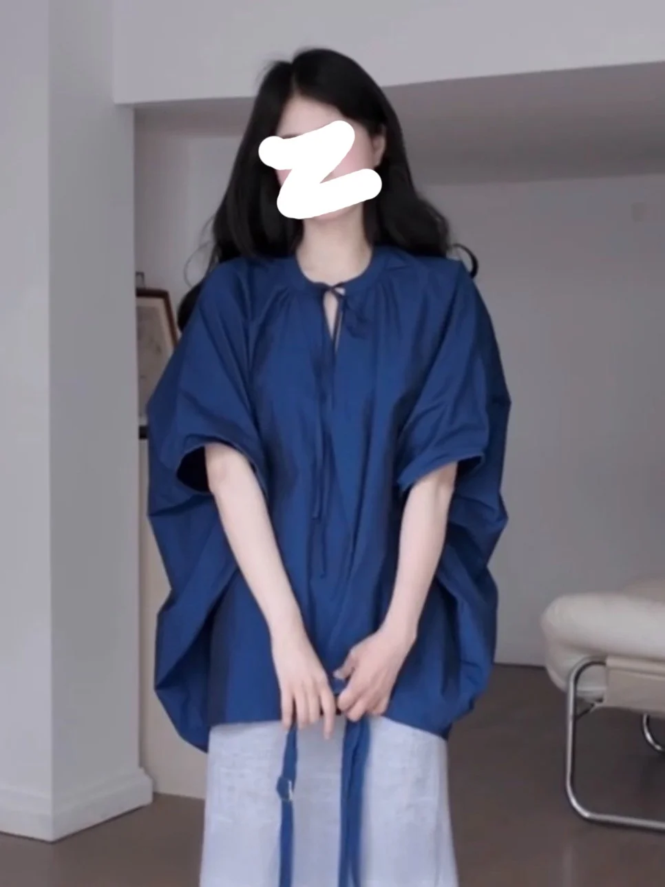 

Blue Lazy Style Short Sleeve Shirt Women's Summer Loose Beautiful Unique Shirt Sweet Style Japanese Style Breathable Skin-Fri...