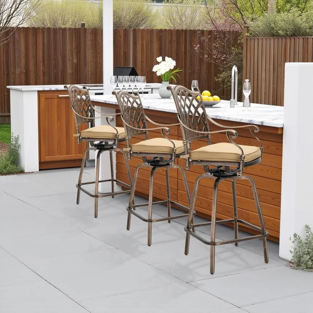 طقم مقعد بار دوار خارجي مكون من قطعتين، كراسي بارفاه من الألومنيوم المصبوب لجميع الأحوال الجوية، كراسي تناول الطعام في بار الفناء #6