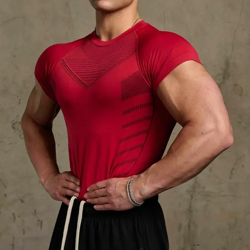 Schnelltrocknendes Fitness-Kurzarmshirt für Herren, Sommer-Lauf-Sport-Kompressionsshirt, atmungsaktiv und elastisch – Detail 4