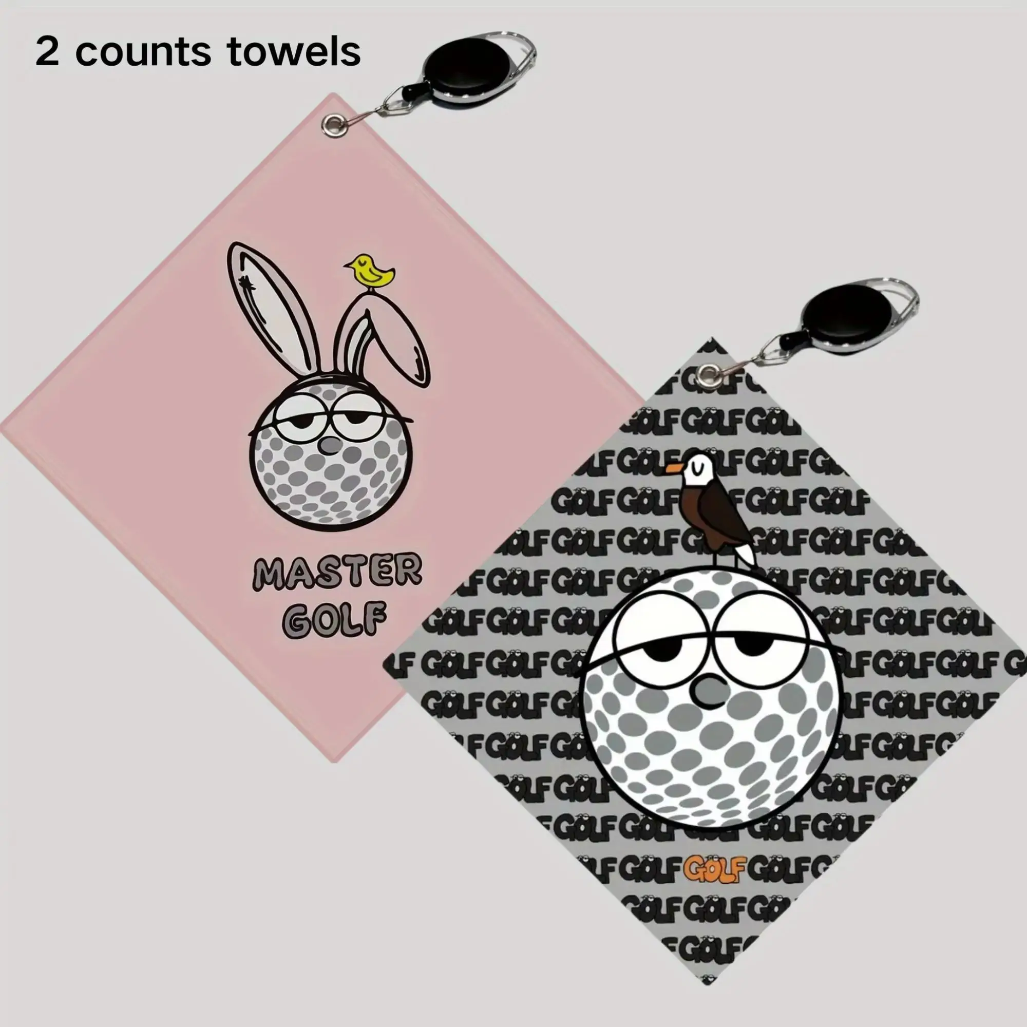 2 Counts New High Quality Golf Towels Fashionable and Double Sided Print Telescopic Hook Quick Drying Super Absorbent Soft Fast