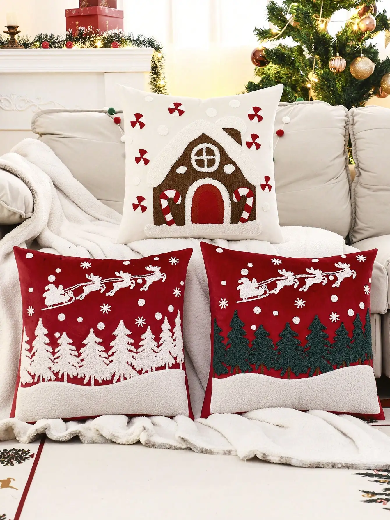 

Рождественская наволочка с вышивкой, 1 шт., для улицы - подходит