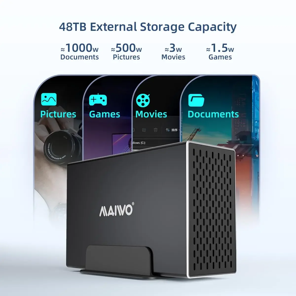 MAIWO casing kapasitas 2.5/3.5 inci, SATA RAID HDD stasiun Dok Dual Bay Hard Drive eksternal RAID USB3.0 hingga 5Gbps