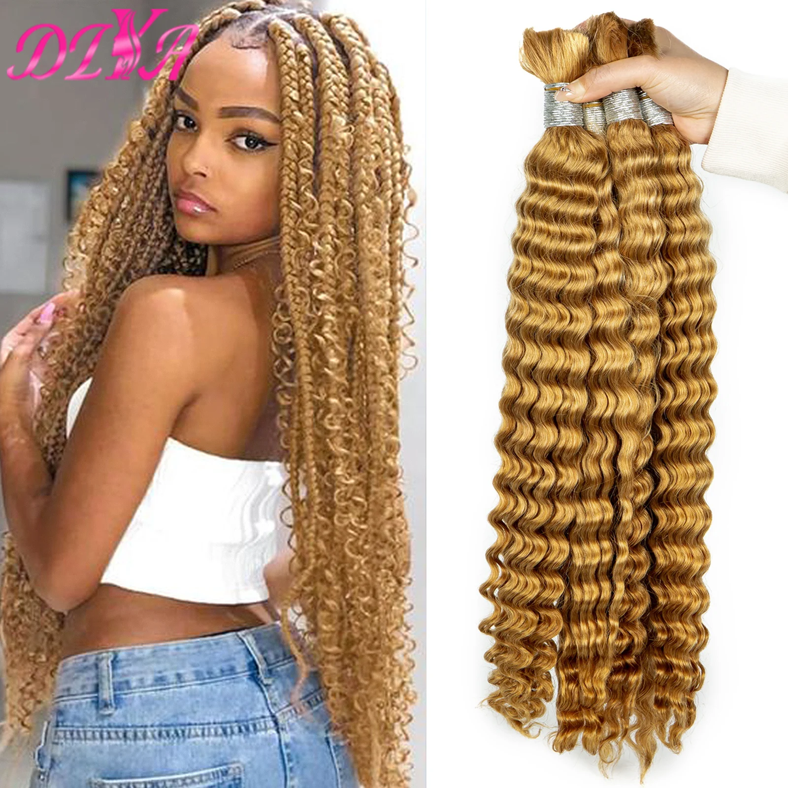 

Deep Curly Wave No Weft Human Hair Bulk for Salon Extension Virgin Human Hair Bulk Hair Weaving for Braiding 100% Unprocessed