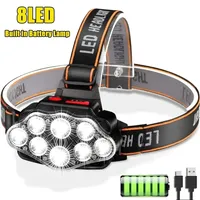 BALDR LED Headlamp High Lumen Bright Head Lamp with 8 LED USB Rechargeable Headlight Waterproof Head Flashlight Camping Lantern