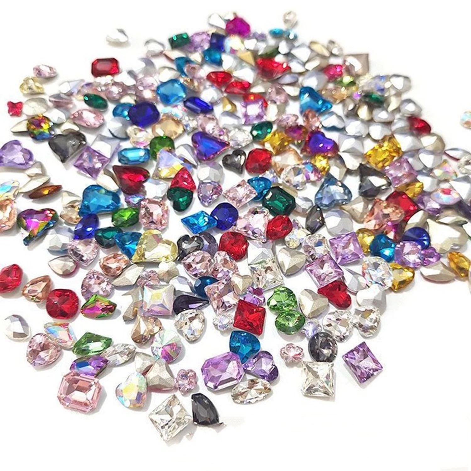 20/60Pcs Mixed Shape Glass Nail Art Rhinestone Crystal Pointback Nail Gems Diamond Stones DIY Manicure Accessories